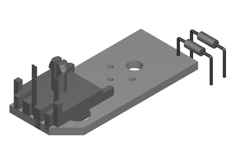 BOSCH Kodierstecker in einer technischen Abbildung, bestehend aus einer plattenförmigen Basis mit mehreren Stiften und zwei verbundenen Widerständen.